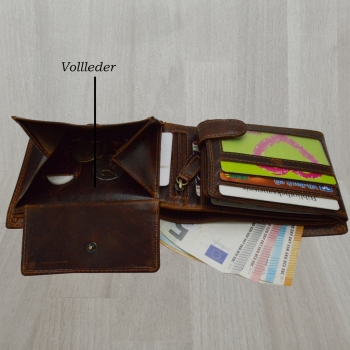 flevado Herren Portemonee Totenkopf mit RFID Schutz Geldbörse Vintage Leder Handarbeit (braun)